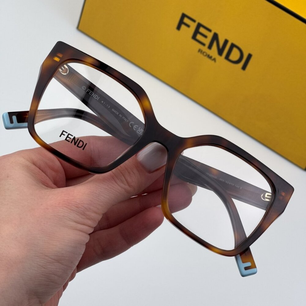 Fendi FE50002I WAY 053 BRAND NEW Eyeglasses Shiny Havana Unisex Square Oversized